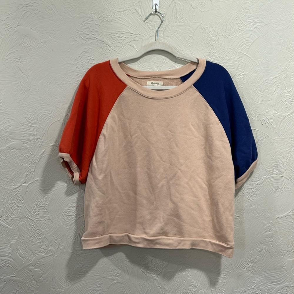 Madewell Raglan Colorblock Puff Short Sleeve Sweatshirt Tee Size XL